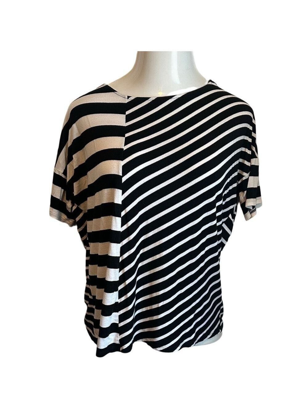 White House Black Market Black and White Striped Tee Size large